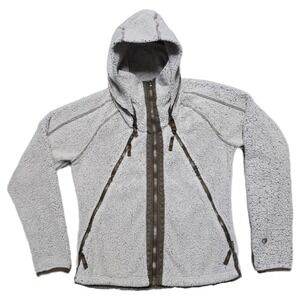 Kuhl Women's Flight Jacket Sz Medium Beige Fleece Full Zip Oatmeal Sherpa Hooded
